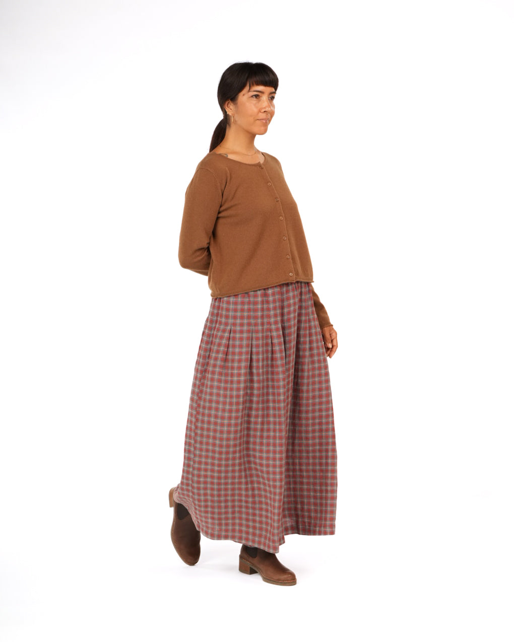 Montaigne Women’s Red Check Linen Pants – 100% French Linen Relaxed Fit Red2