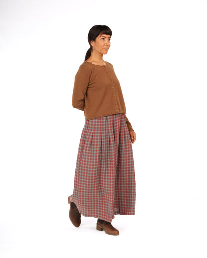 Montaigne Women’s Red Check Linen Pants – 100% French Linen Relaxed Fit Red2