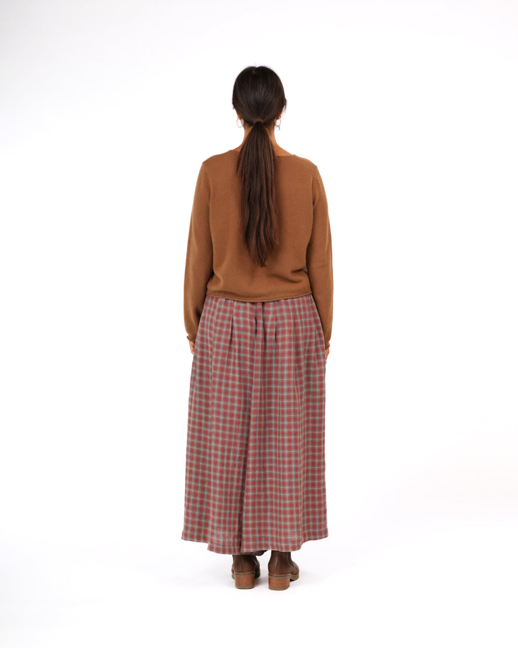 Montaigne Women’s Red Check Linen Pants – 100% French Linen Relaxed Fit Red8