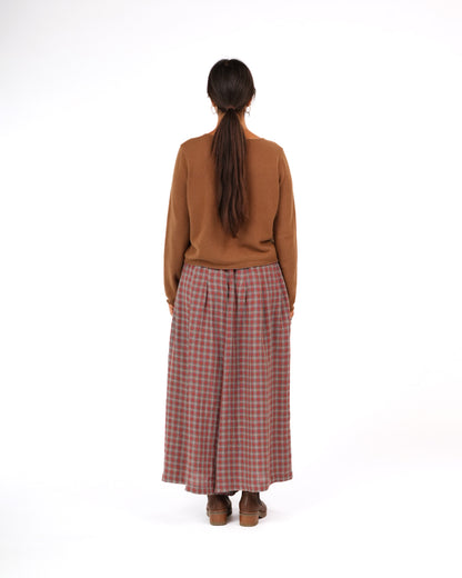 Montaigne Women’s Red Check Linen Pants – 100% French Linen Relaxed Fit Red8