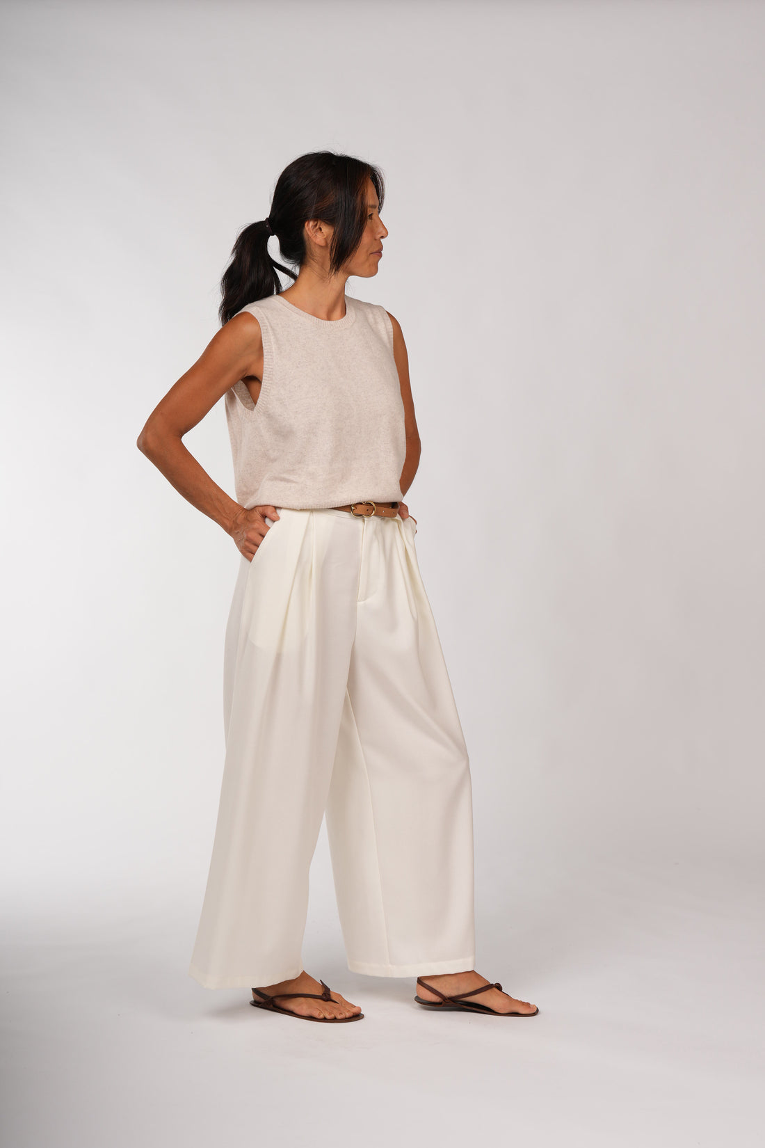 Montaigne Wool Tailored Trouser Pant Cream