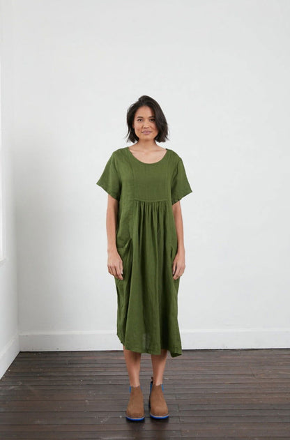 Montaigne Zuri Linen Pocket Dress Forest Green