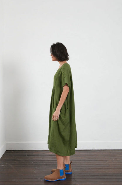 Montaigne Zuri Linen Pocket Dress Forest Green1
