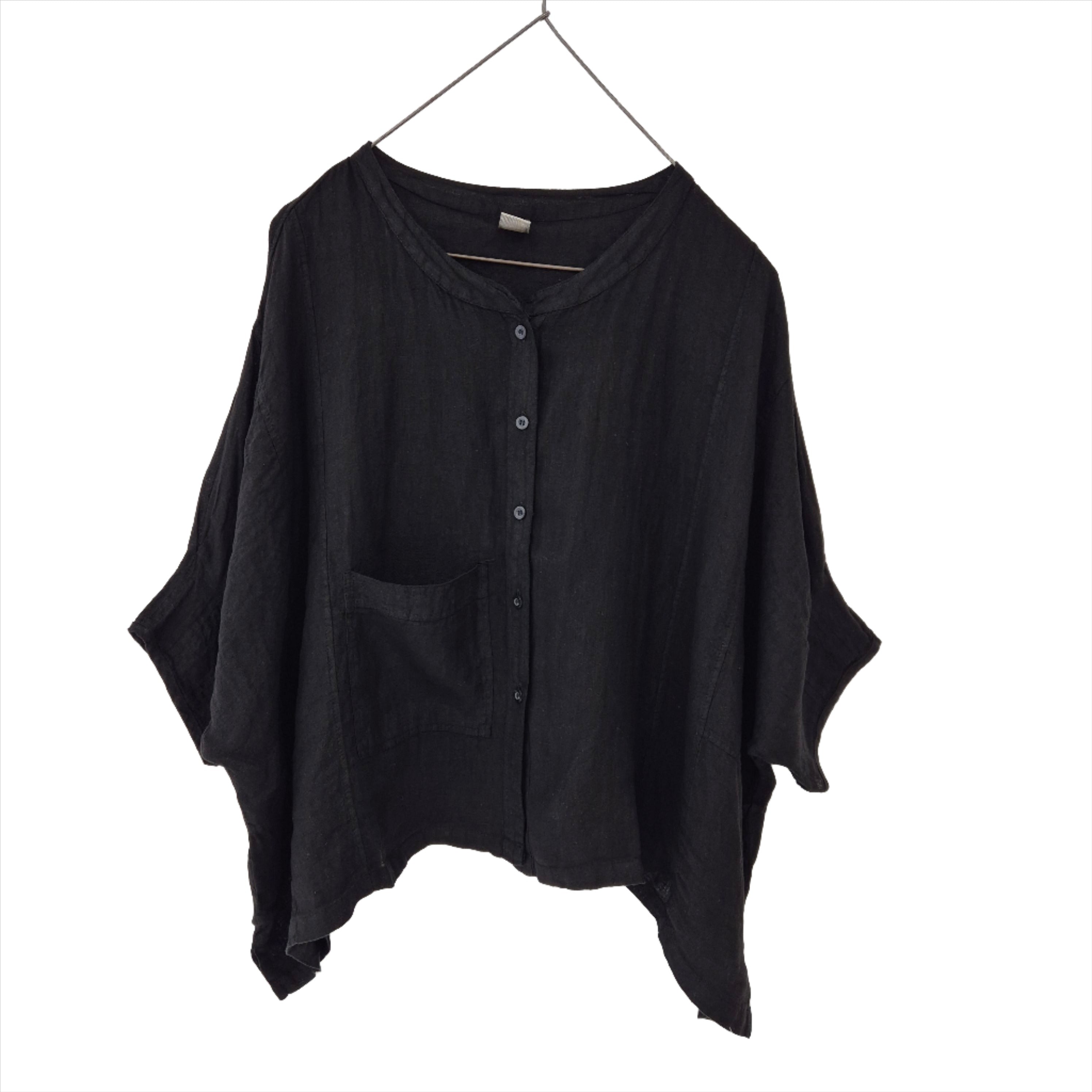 Montaigne Agathe Short Sleeve Linen Top Black