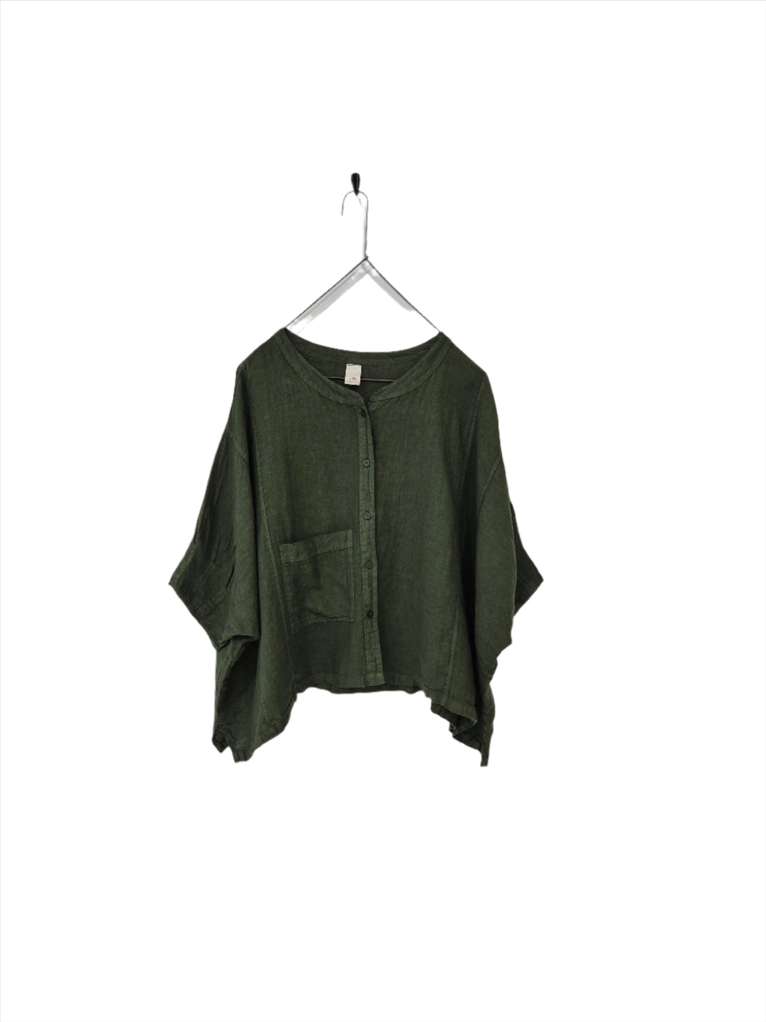 Montaigne Agathe Short Sleeve Linen Top Forest Green2