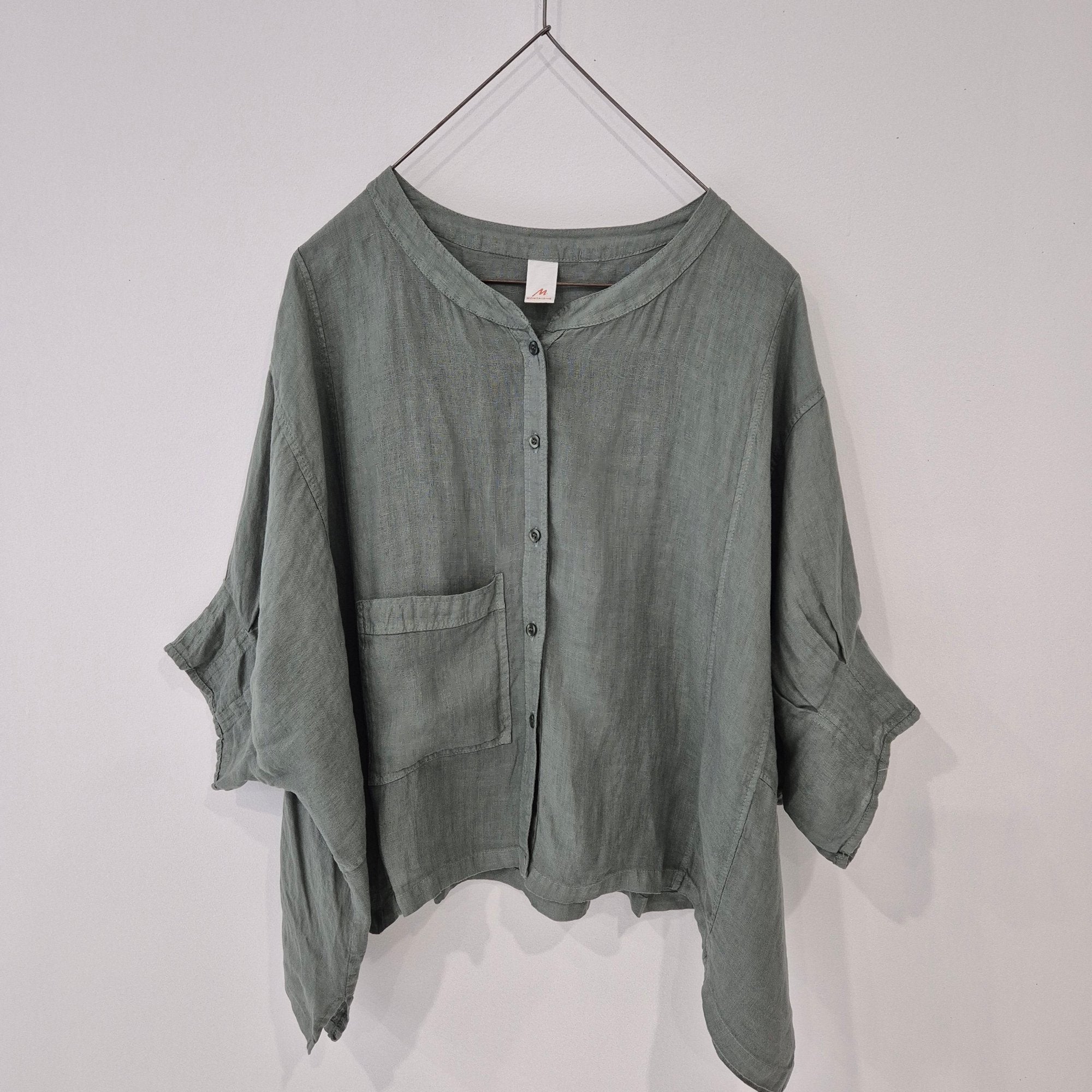 Montaigne Agathe Short Sleeve Linen Top Khaki