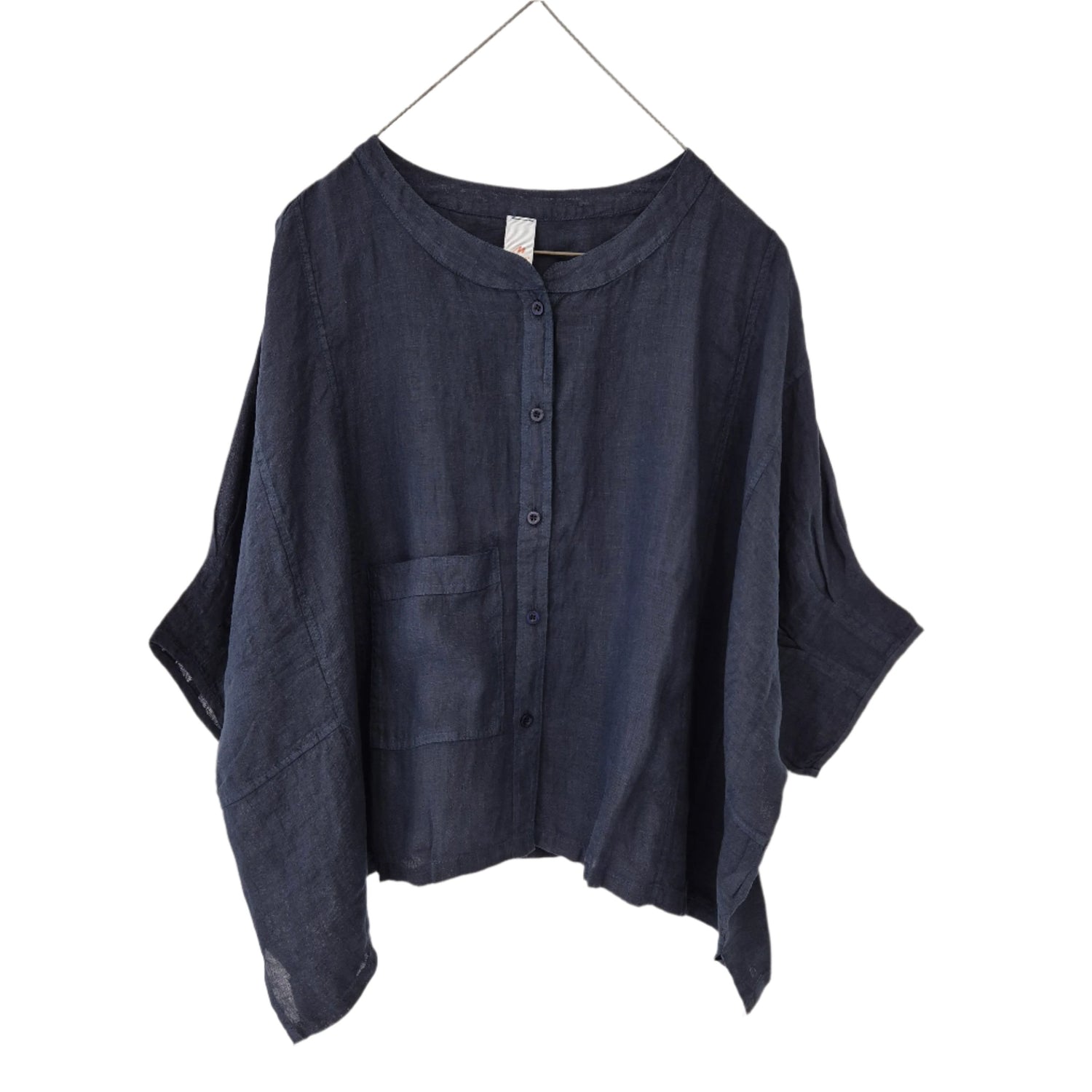 Montaigne Agathe Short Sleeve Linen Top Navy