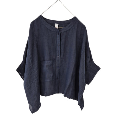Montaigne Agathe Short Sleeve Linen Top Navy
