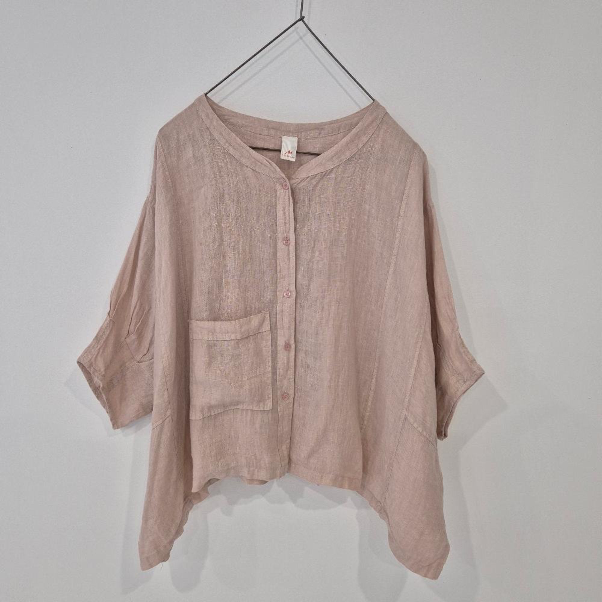 Montaigne Agathe Short Sleeve Linen Top Rose