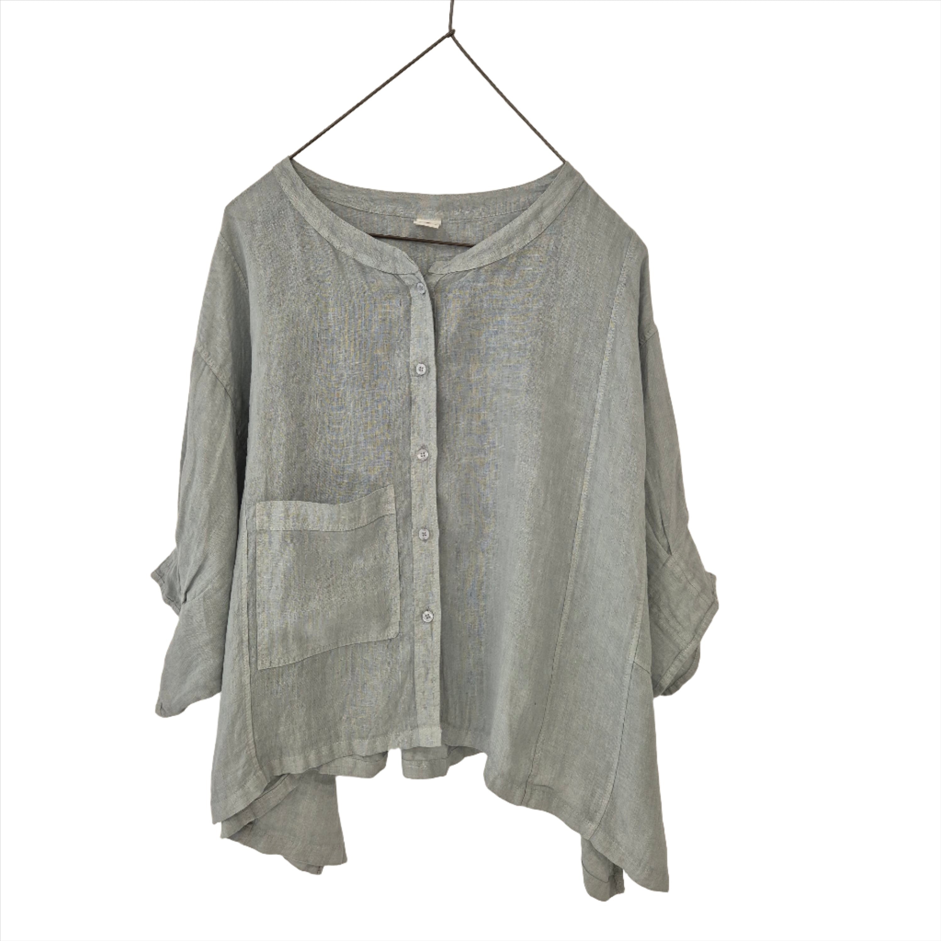 Montaigne Agathe Short Sleeve Linen Top Silver