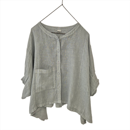 Montaigne Agathe Short Sleeve Linen Top Silver