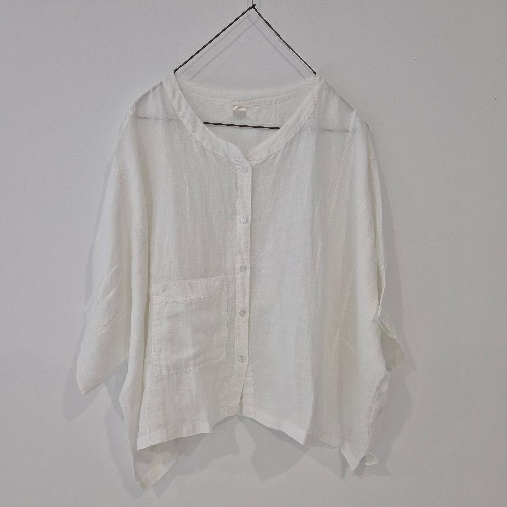 Montaigne Agathe Short Sleeve Linen Top White