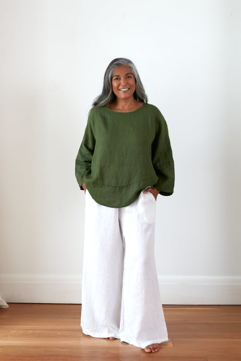Montaigne Ailes Linen Top Forest Green
