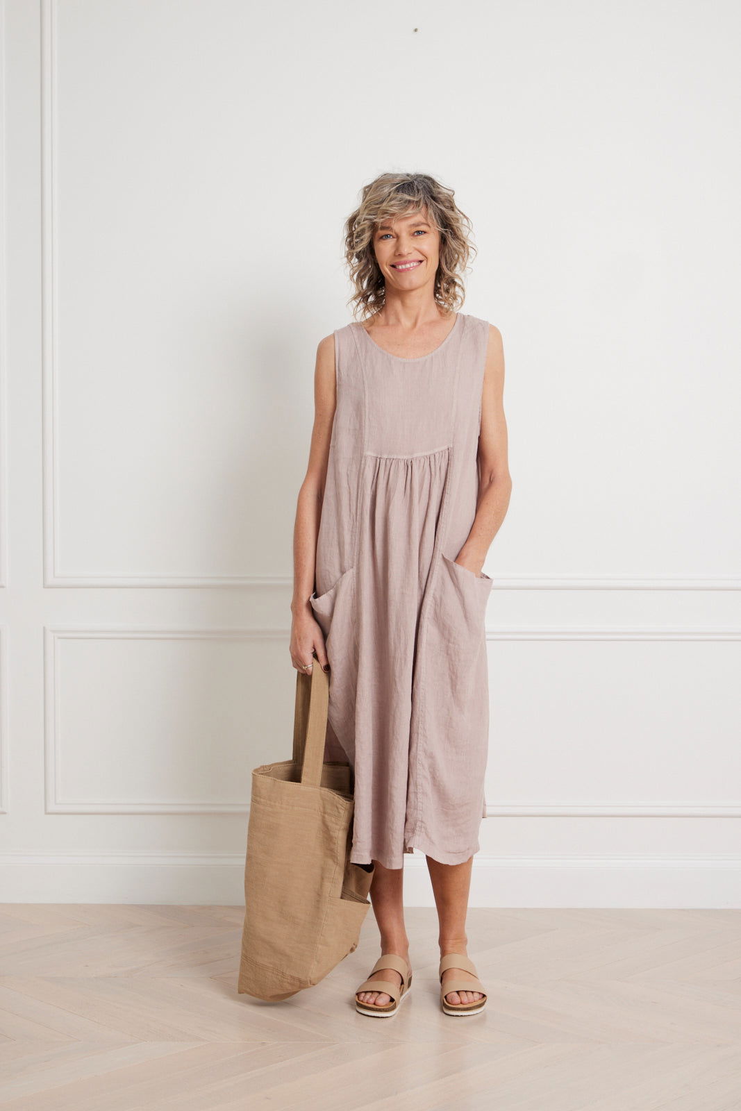 Montaigne Alize Linen Sleeveless Dress with Deep Pockets Antique Rose