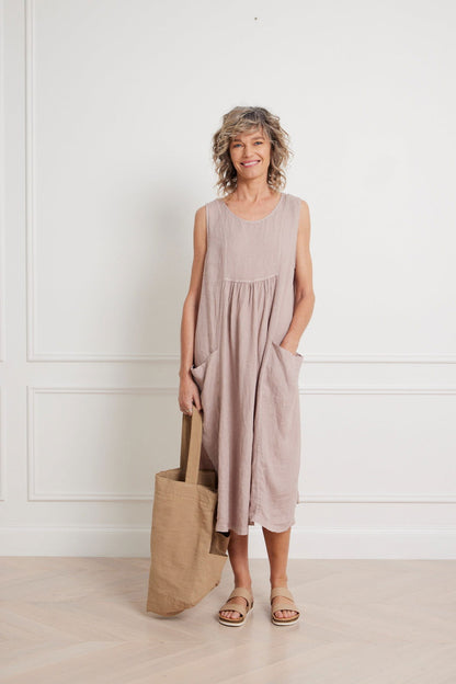 Montaigne Alize Linen Sleeveless Dress with Deep Pockets Antique Rose