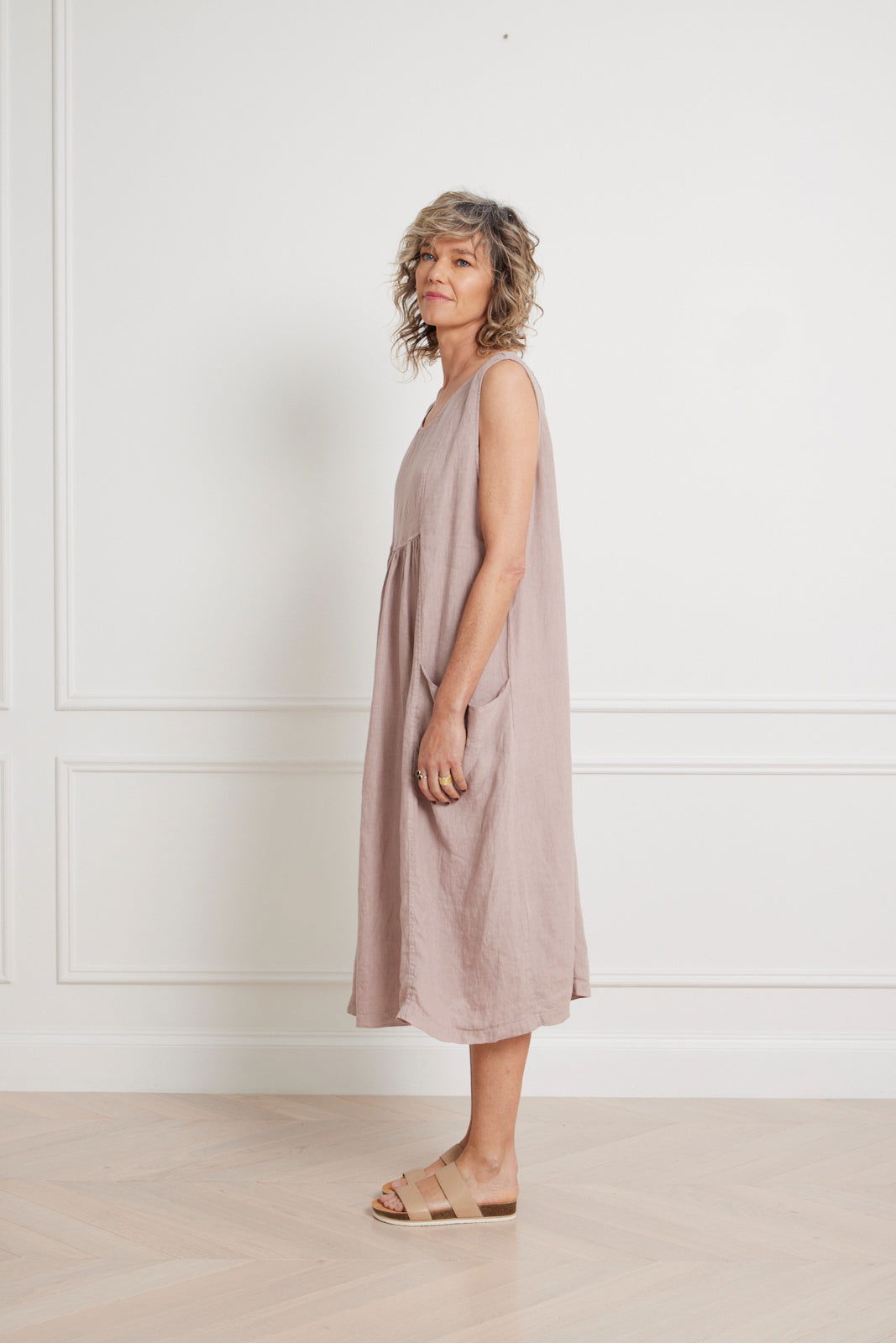 Montaigne Alize Linen Sleeveless Dress with Deep Pockets Antique Rose1