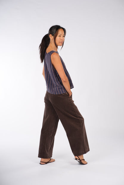 Montaigne Ava Linen Cami Top In Stripe Blue/Beige7