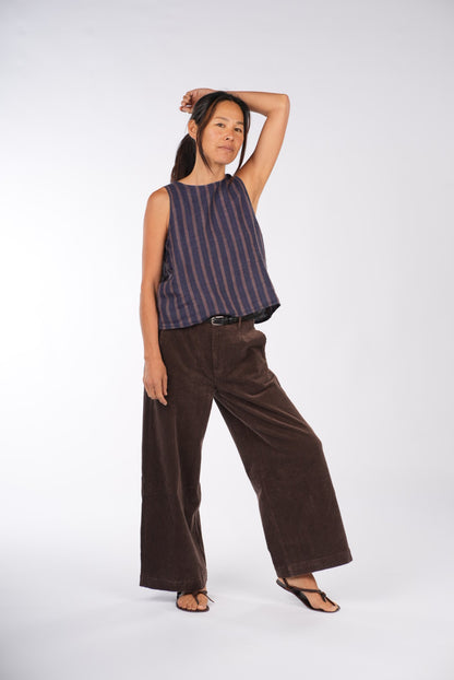 Montaigne Ava Linen Cami Top In Stripe Blue/Beige8