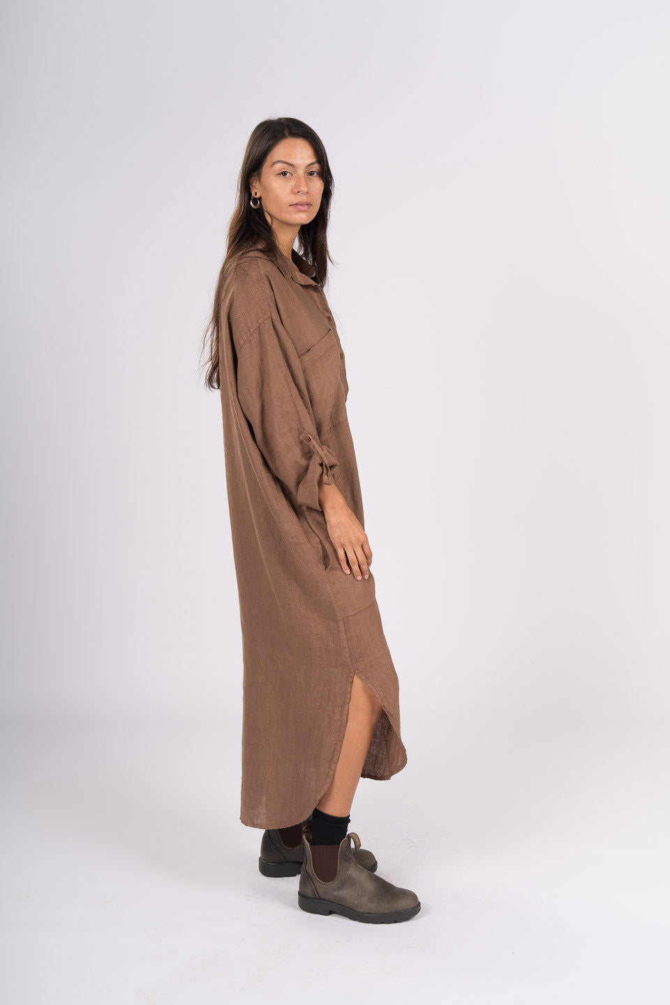 Montaigne Biarritz Oversized Linen Shirt Dress Tobacco2