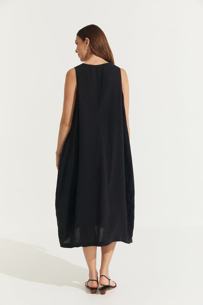 Montaigne Cleo Linen Tulip Dress Black1