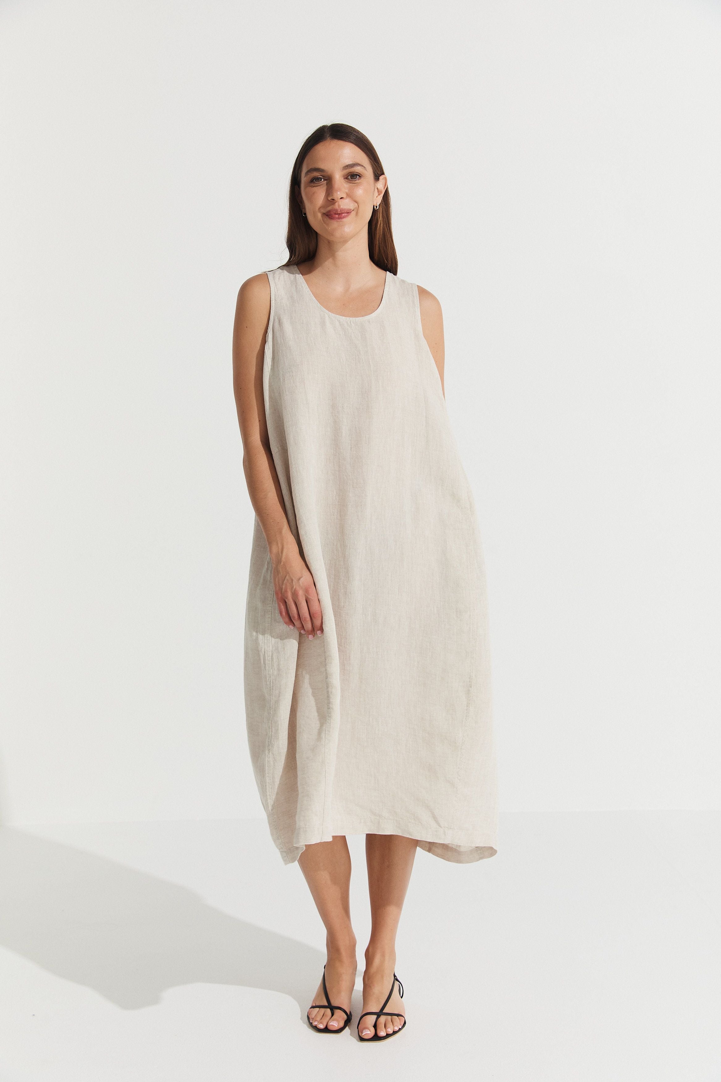 Montaigne Cleo Linen Tulip Dress Natural1