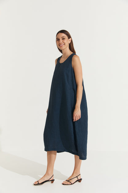 Montaigne Cleo Linen Tulip Dress Navy1