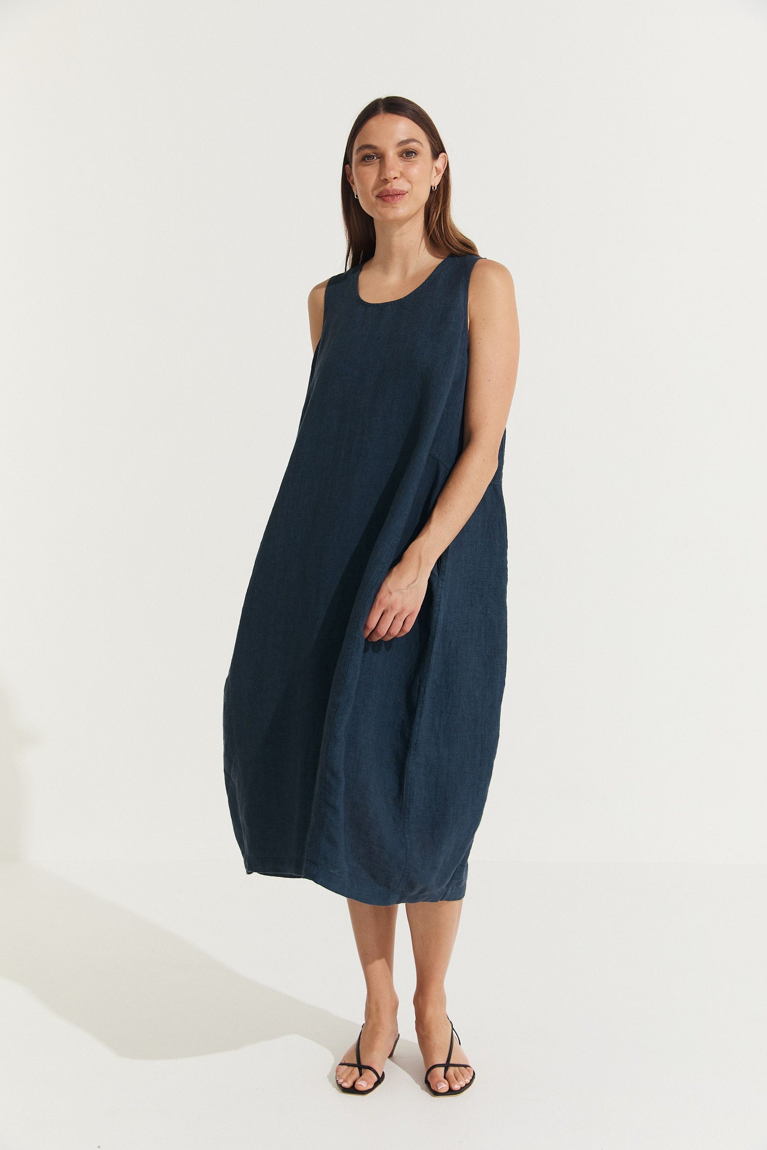 Montaigne Cleo Linen Tulip Dress Navy2