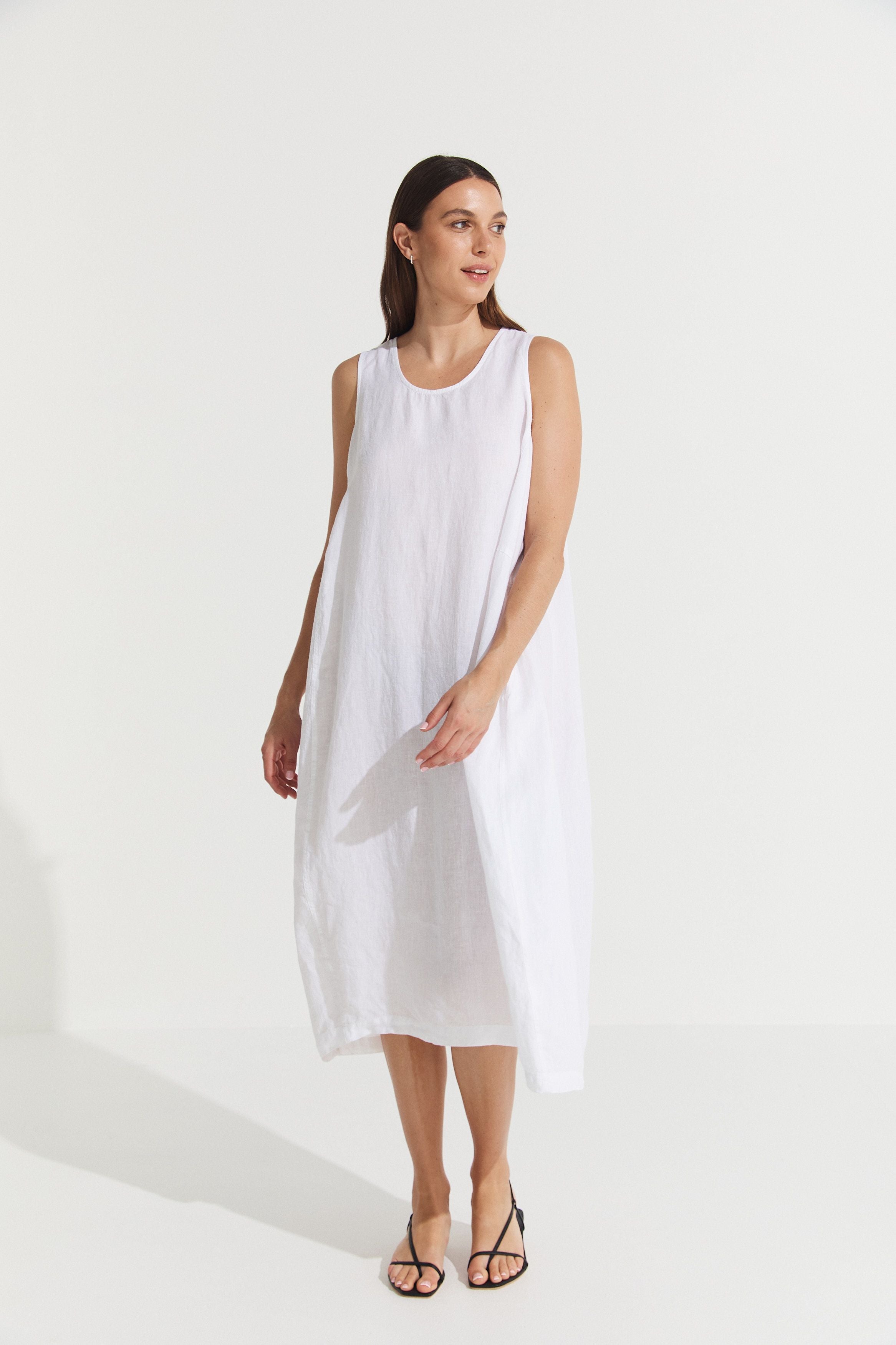 Montaigne Cleo Linen Tulip Dress White1