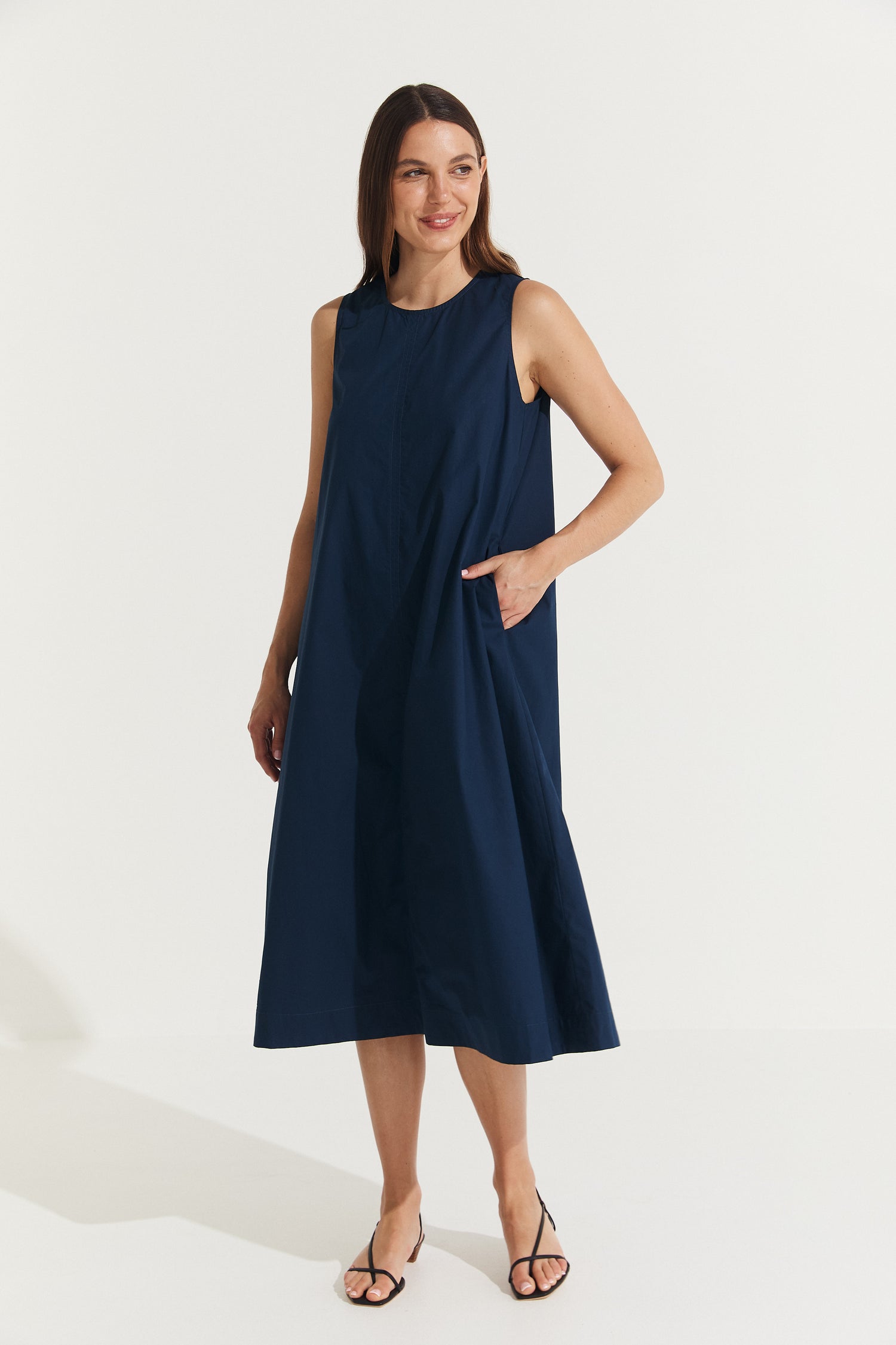 Montaigne Delphine Cotton Shift Dress Navy