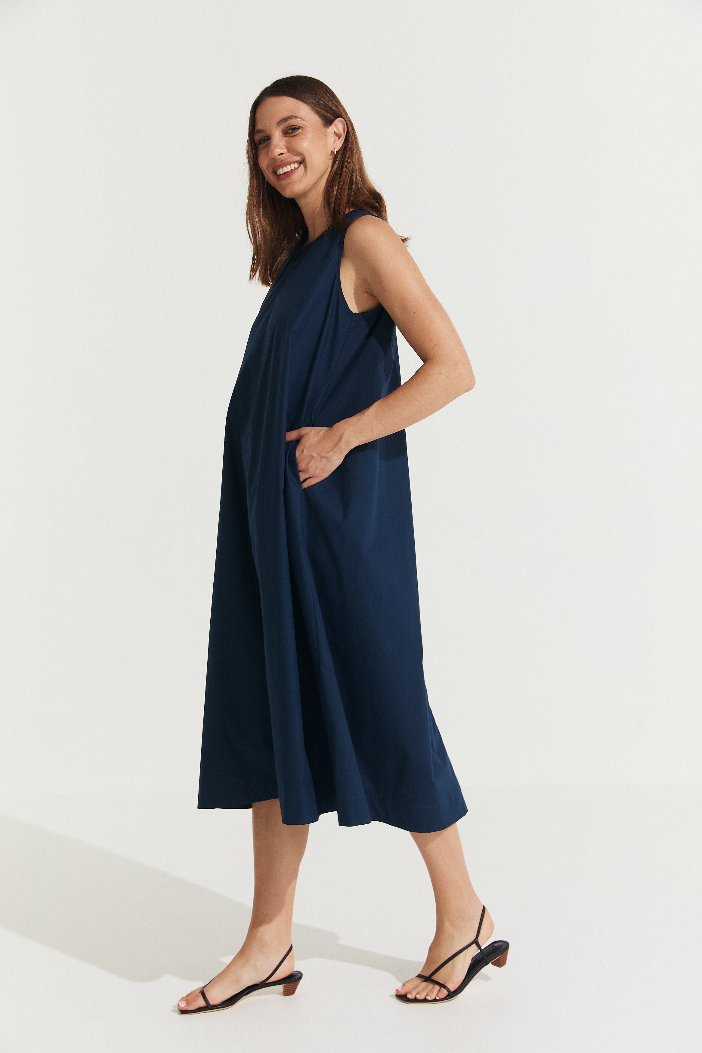 Montaigne Delphine Cotton Shift Dress Navy2