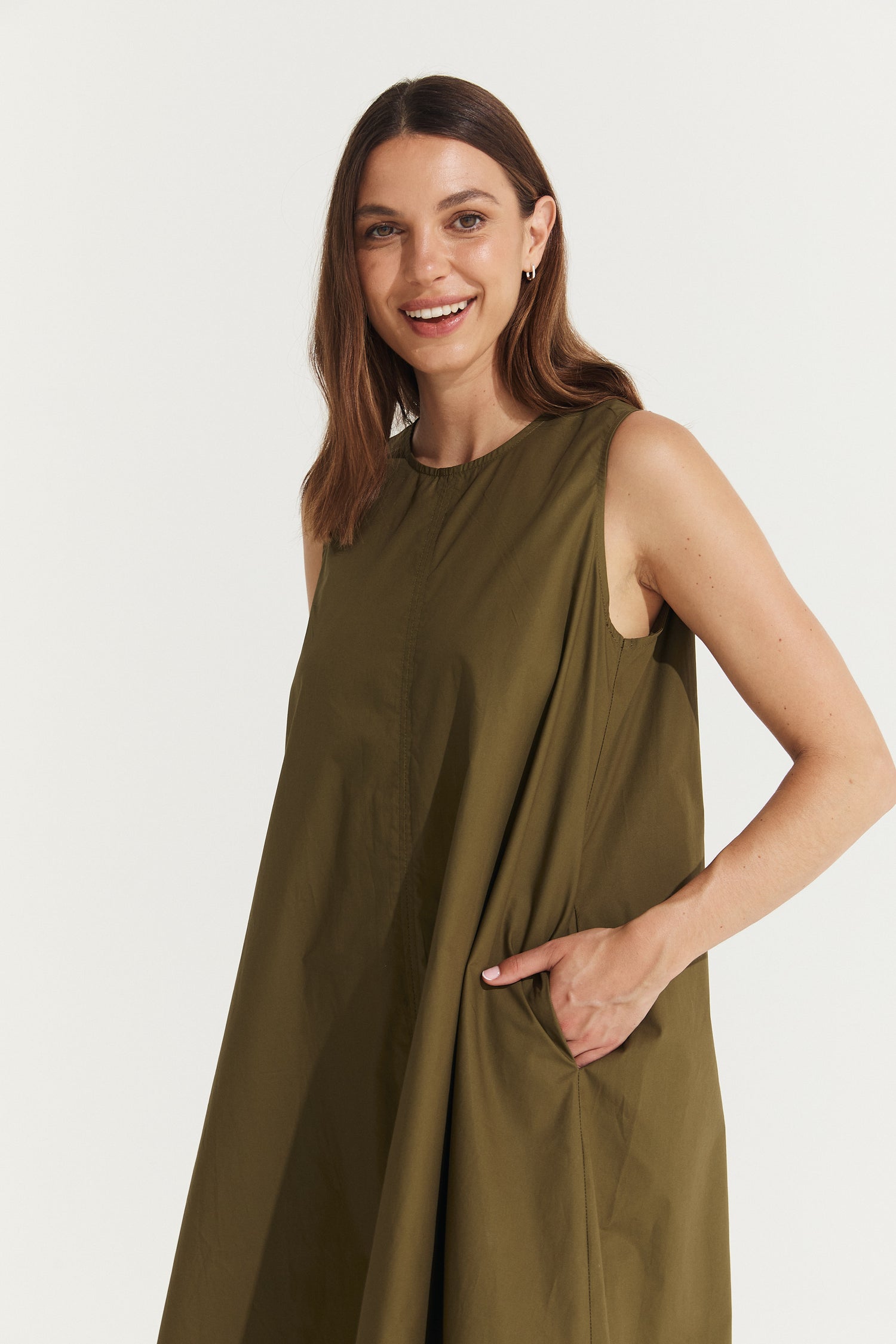 Montaigne Delphine Cotton Shift Dress Olive2