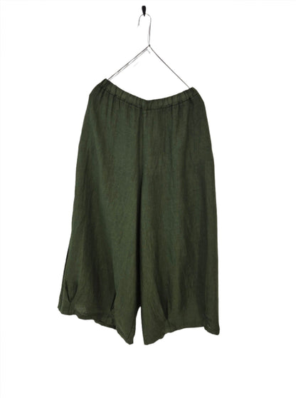 Montaigne Eadie Linen Pant with Gathering Detail Forest Green