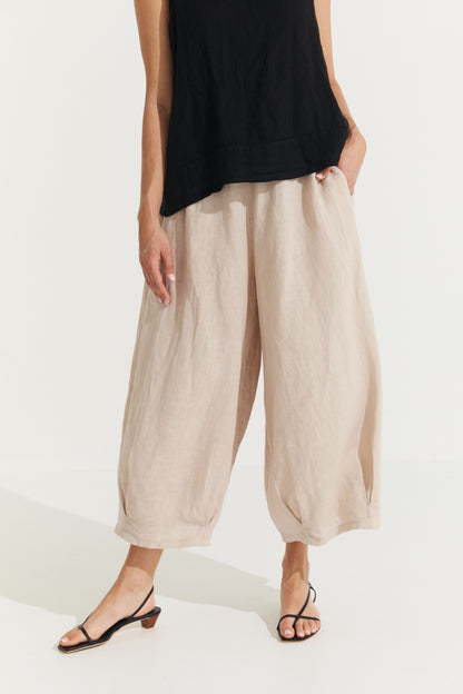 Montaigne Eadie Linen Pant with Gathering Detail Natural