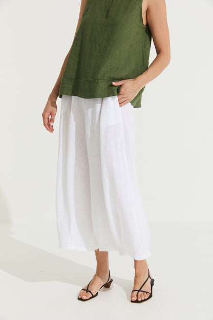 Montaigne Eadie Linen Pant with Gathering Detail White