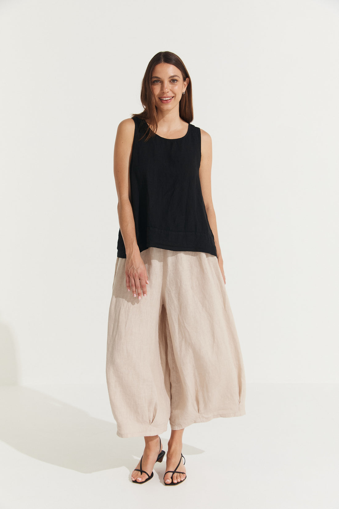 Montaigne Ebonie Linen Singlet Top Black