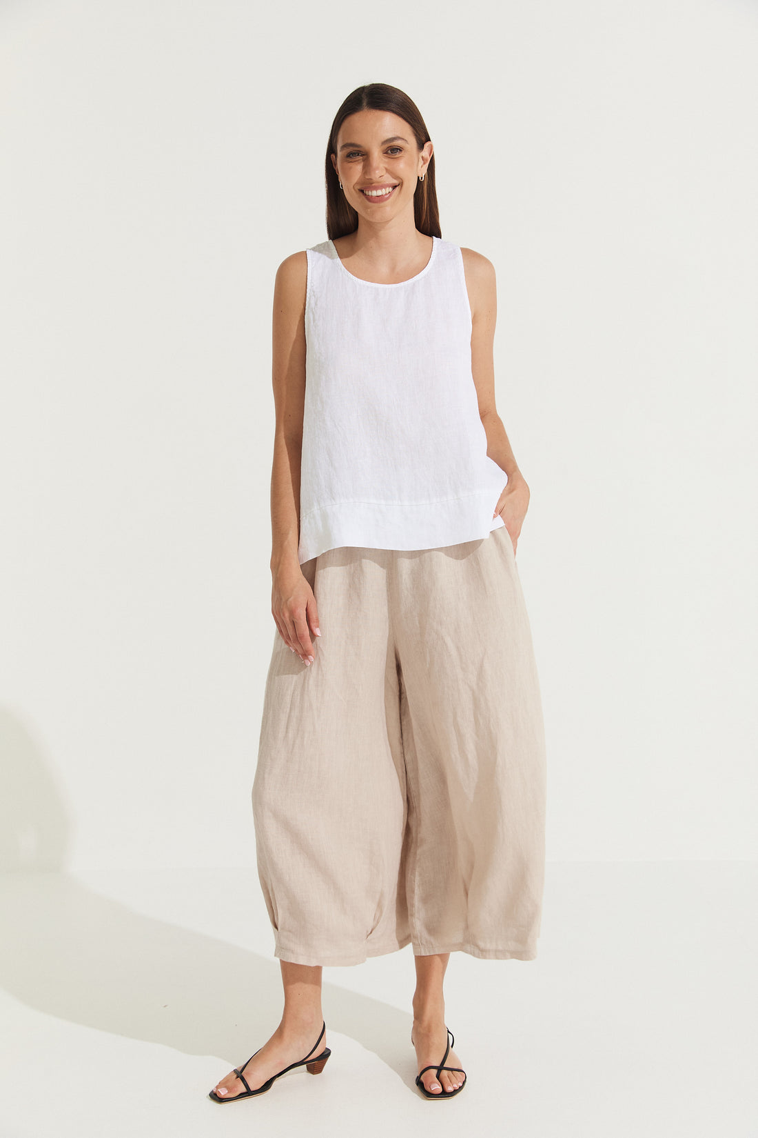 Montaigne Ebonie Linen Singlet Top White