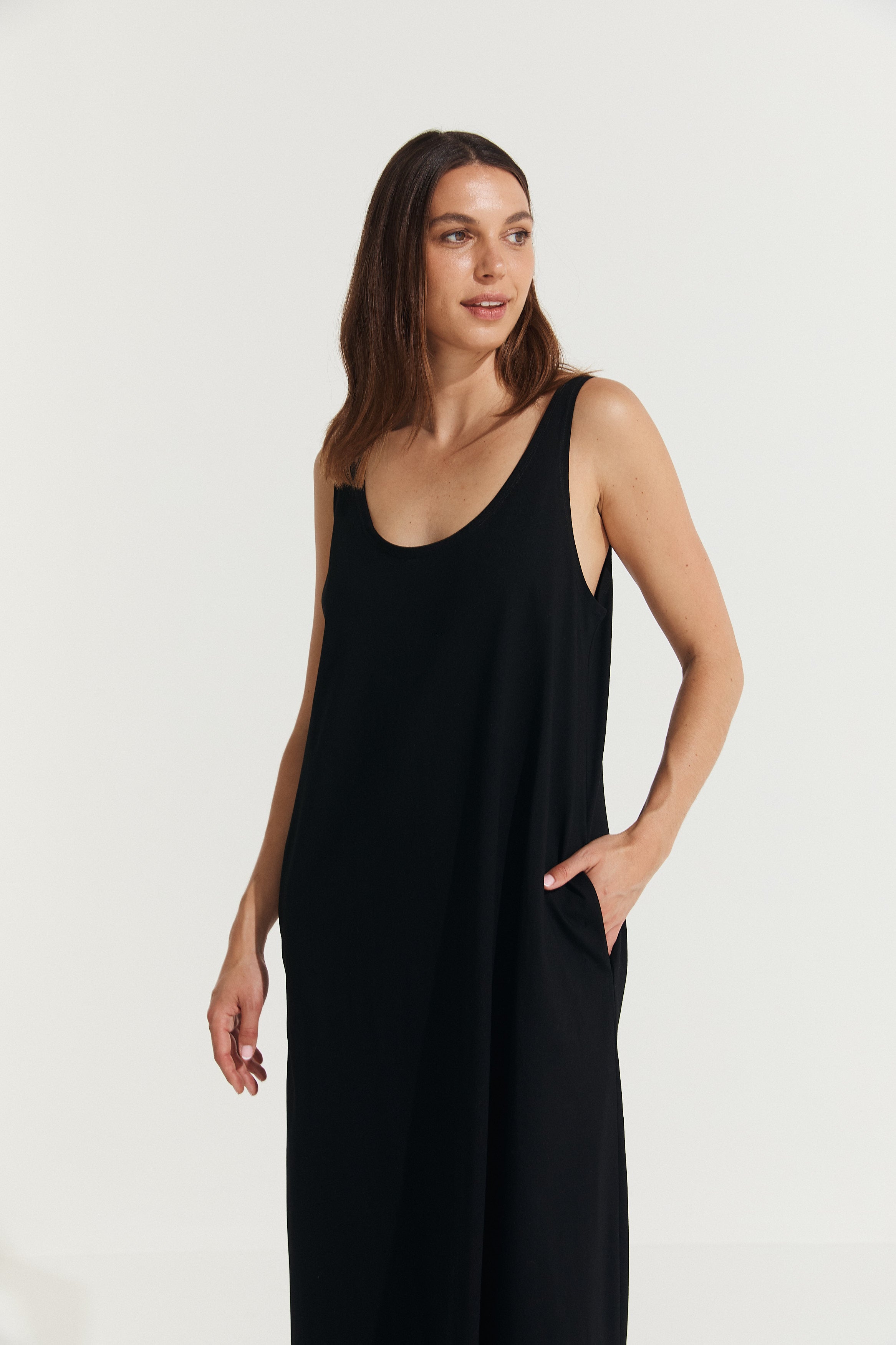 Montaigne Essential Cotton Longline Dress Black1