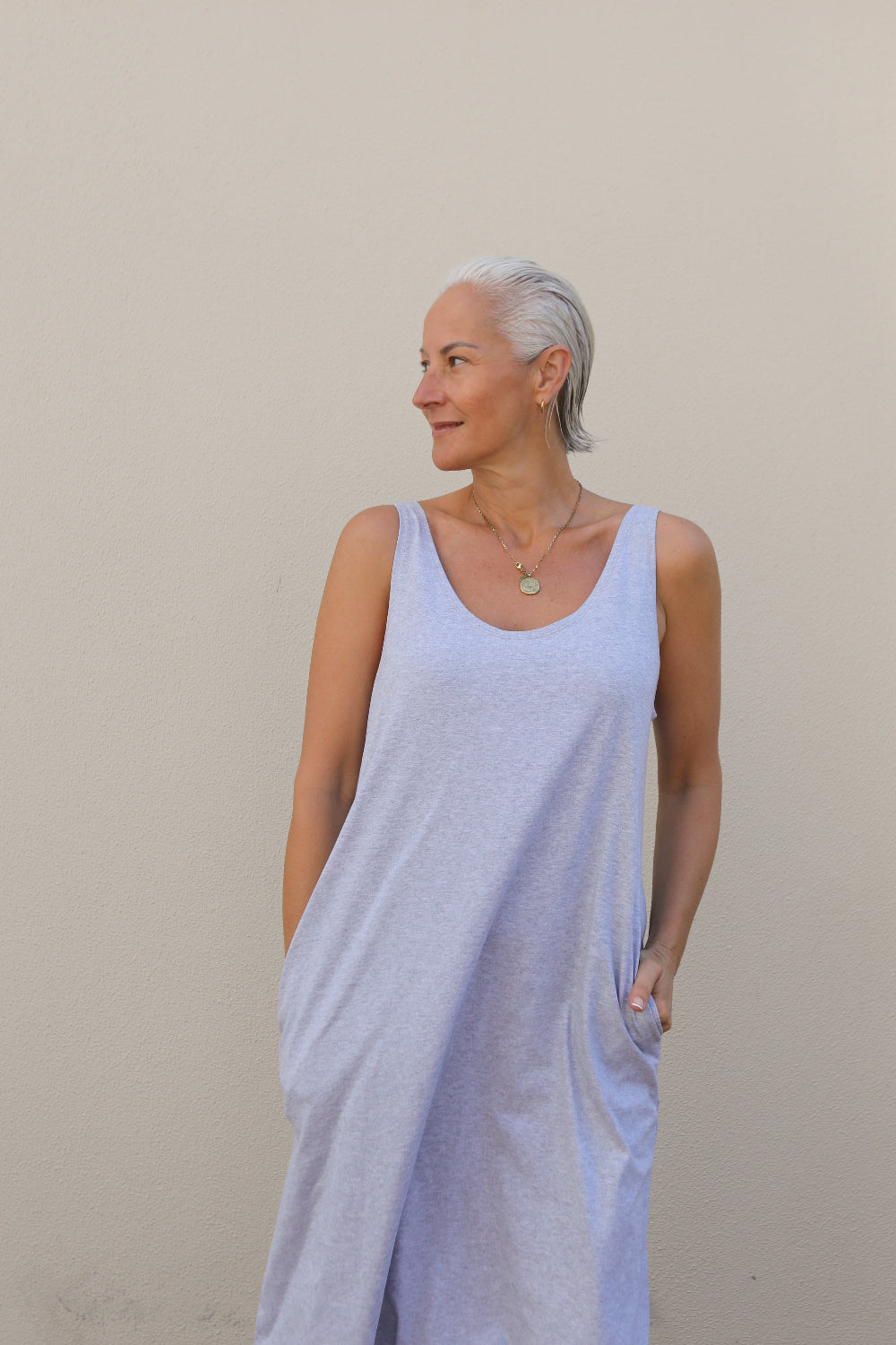 Montaigne Essential Cotton Longline Dress Grey Melange1