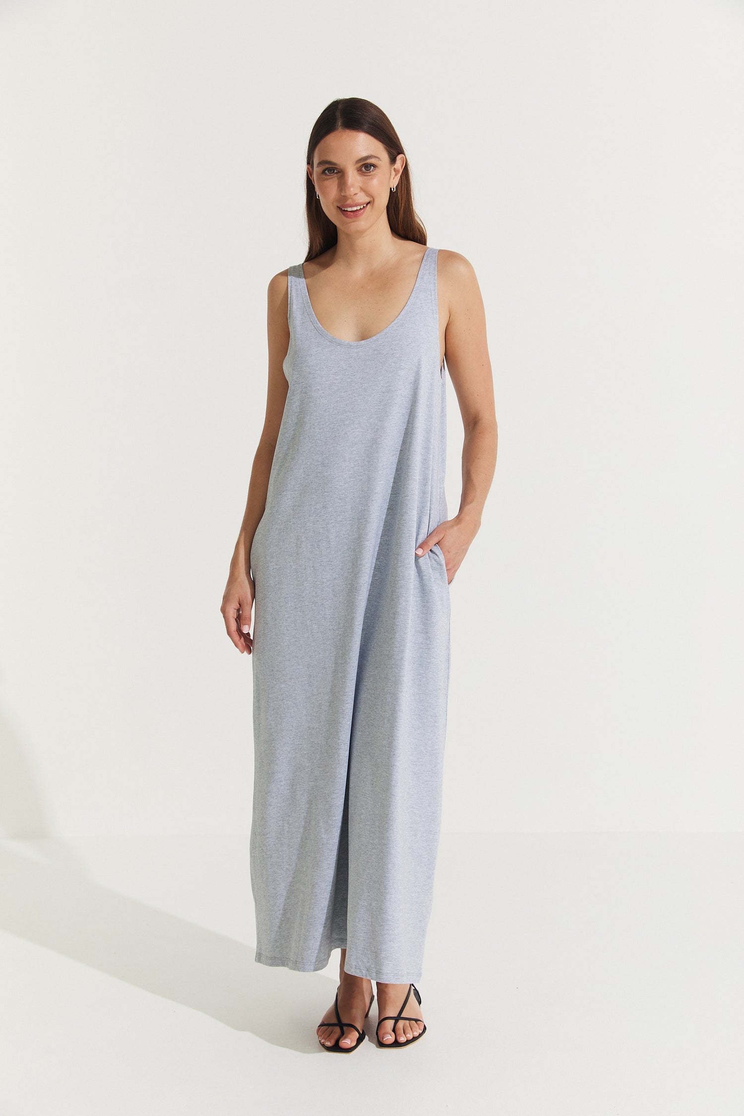 Montaigne Essential Cotton Longline Dress Grey Melange2