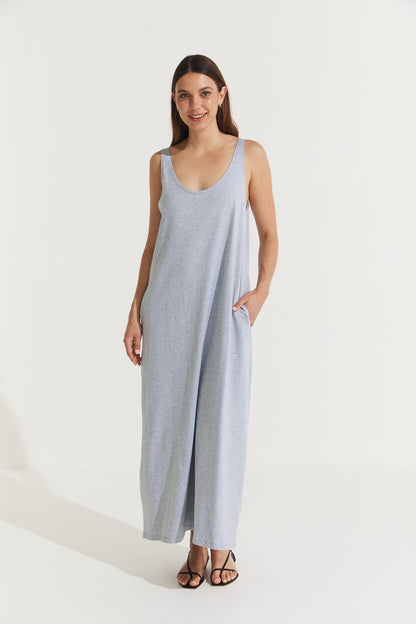 Montaigne Essential Cotton Longline Dress Grey Melange2