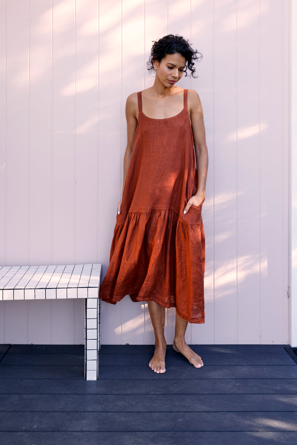 Montaigne Fabienne Linen Dress Rust