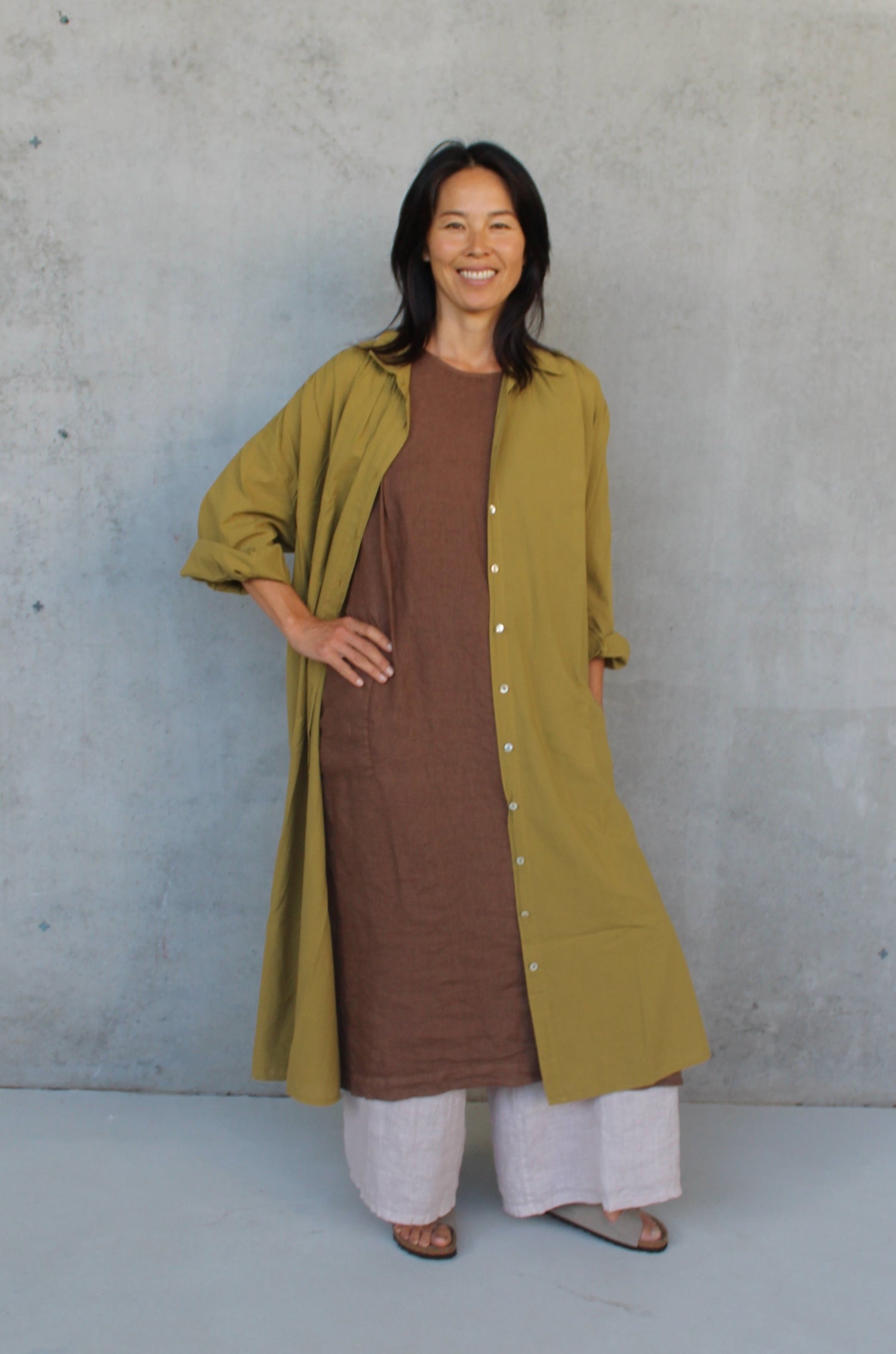 Montaigne Frederic Oversized Cotton Shirt Dress Moss