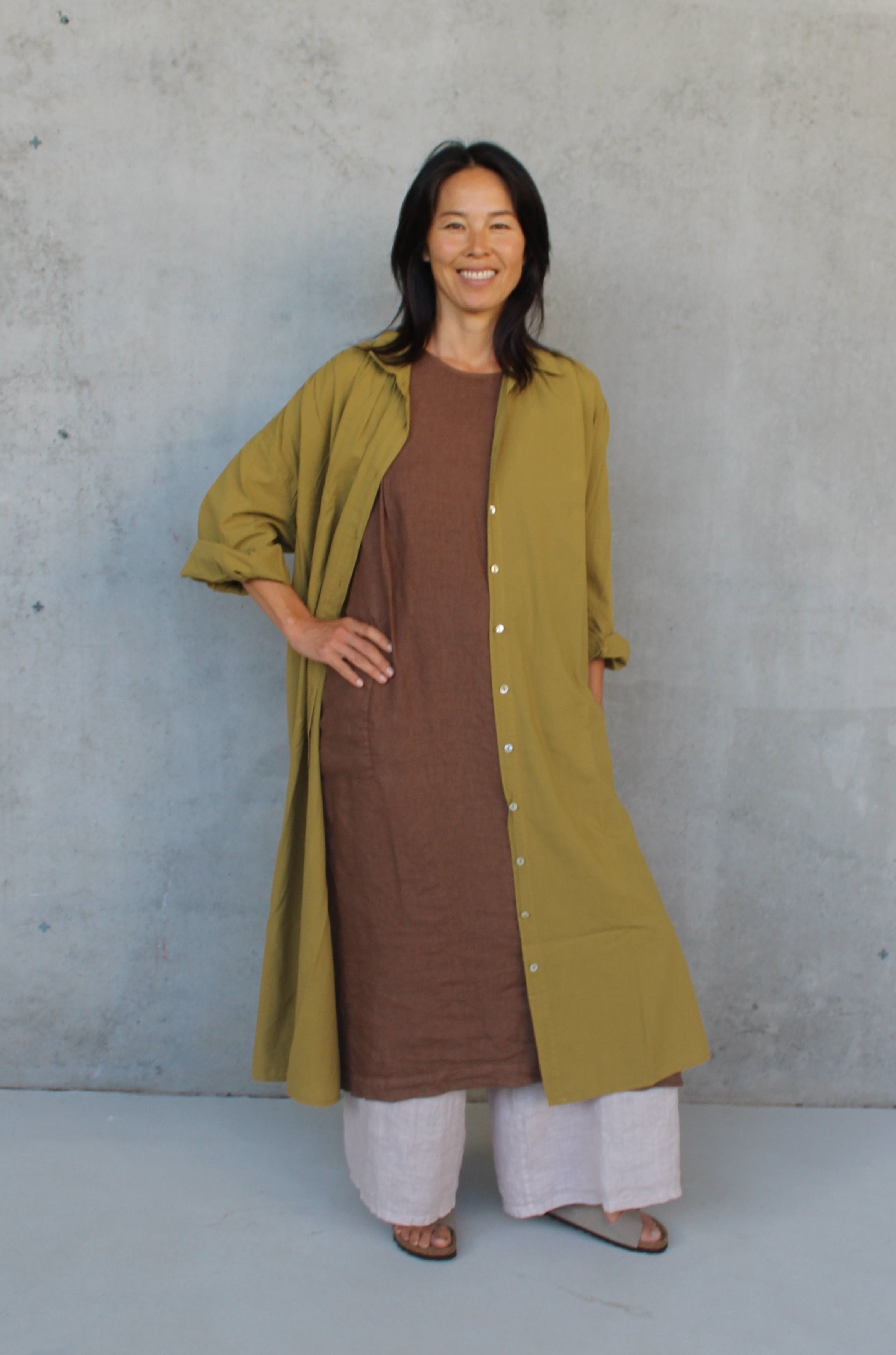 Montaigne Frederic Oversized Cotton Shirt Dress Moss