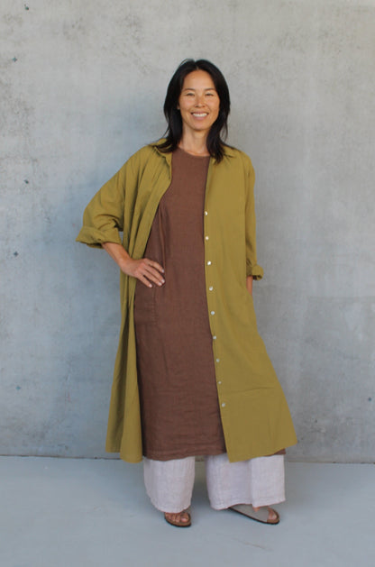 Montaigne Frederic Oversized Cotton Shirt Dress Moss