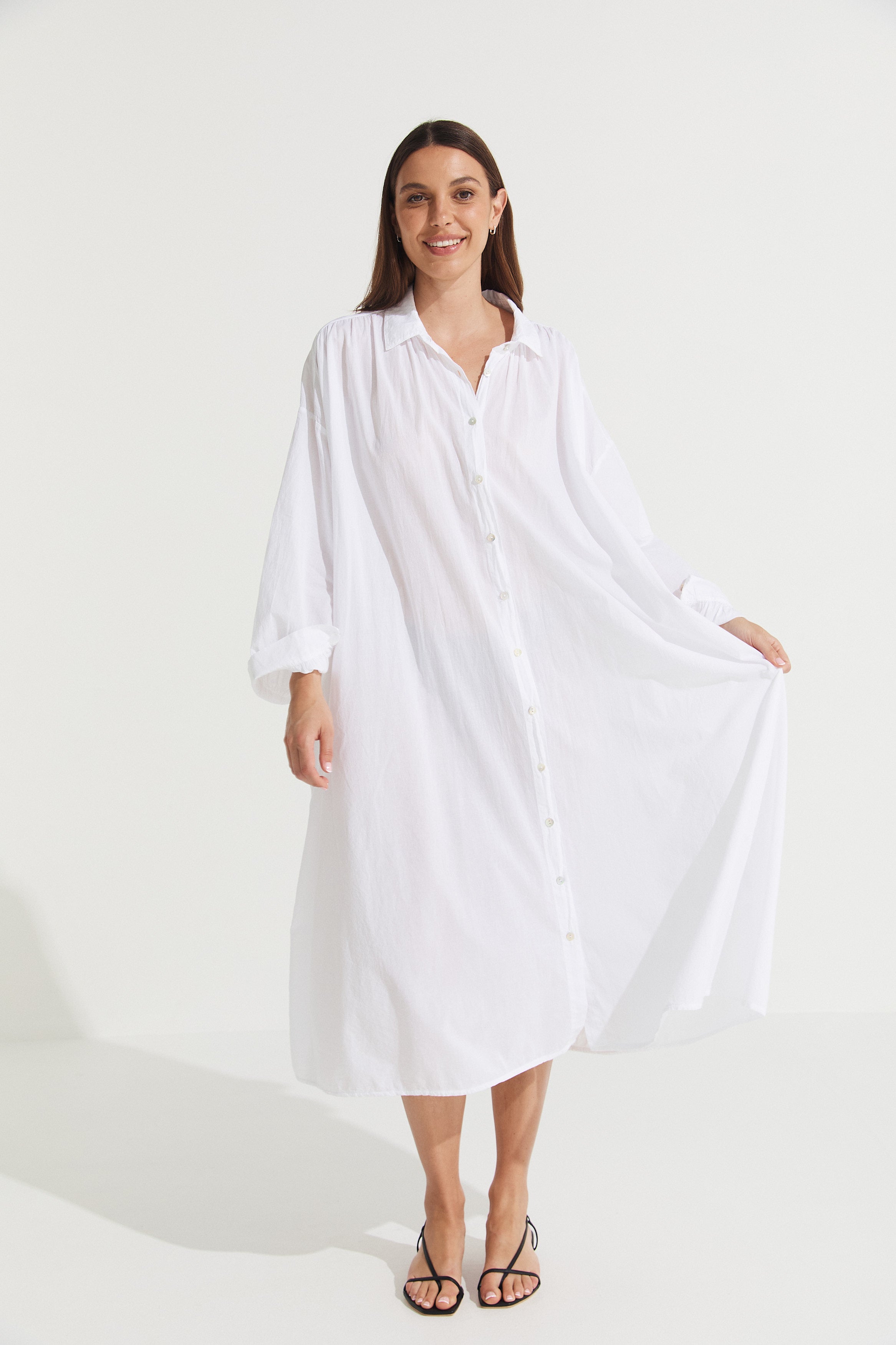 Montaigne Frederic Oversized Cotton Shirt Dress White3
