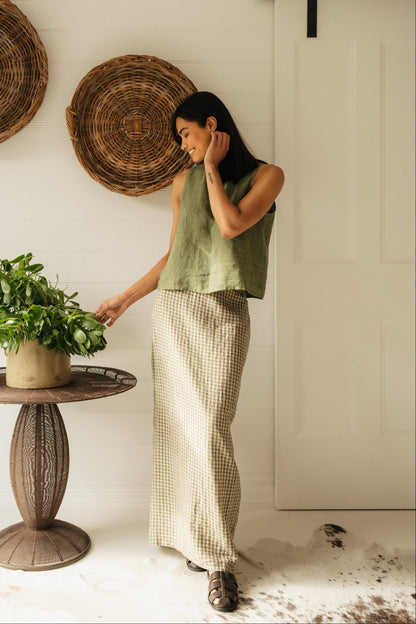 Montaigne French Linen Green Gingham Skirt