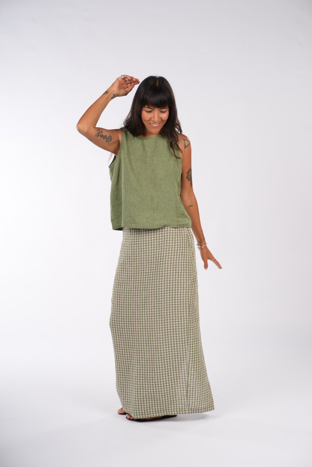 Montaigne French Linen Green Gingham Skirt1