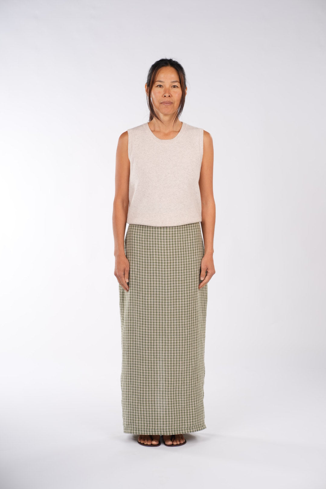 Montaigne French Linen Green Gingham Skirt3