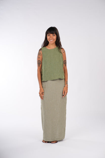 Montaigne French Linen Green Gingham Skirt7