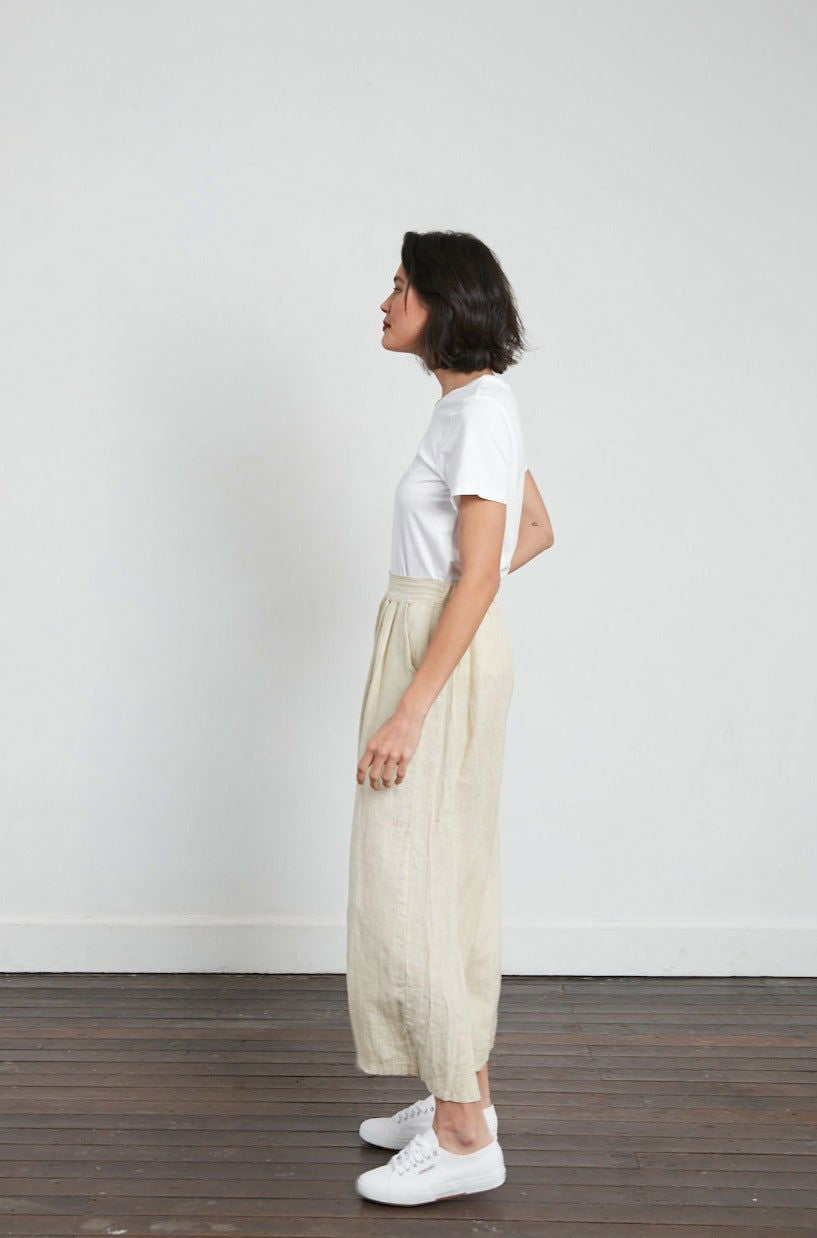 Montaigne Full Length Wide Leg Linen Pants Sand1